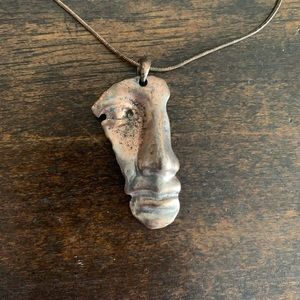 Copper face necklace, 17.5–21.5” long